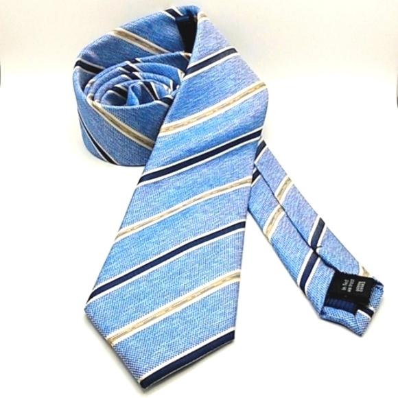 TED BAKER KNOTTED BLUE WHITE DIAGONAL STRIPES 100% SILK NECKTIE SIZE 60 "x 3" - Picture 3 of 7